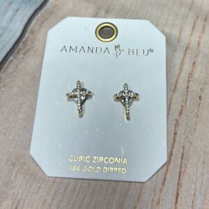 New Amanda Blu Gold-Tone Cubic Zirconia Cross Stud Earrings - Gold